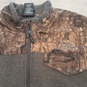 Realtree 1/4 Zip Pullover Mens XL Gray Dk Green Camo RT Timber Textured Fleece